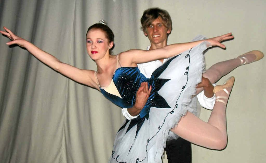 Jordan Briggs lifts Samantha Earl during a ballet dance to You Raise Me Up.